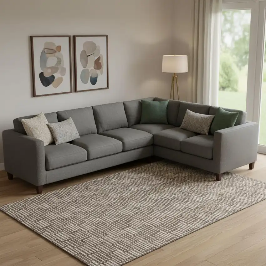 Brown And Beige Abstract Geometric Washable Area Rug With UV Protection Photo 1