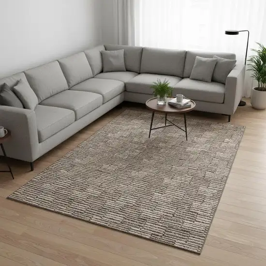 Brown And Beige Abstract Geometric Washable Area Rug With UV Protection Photo 2