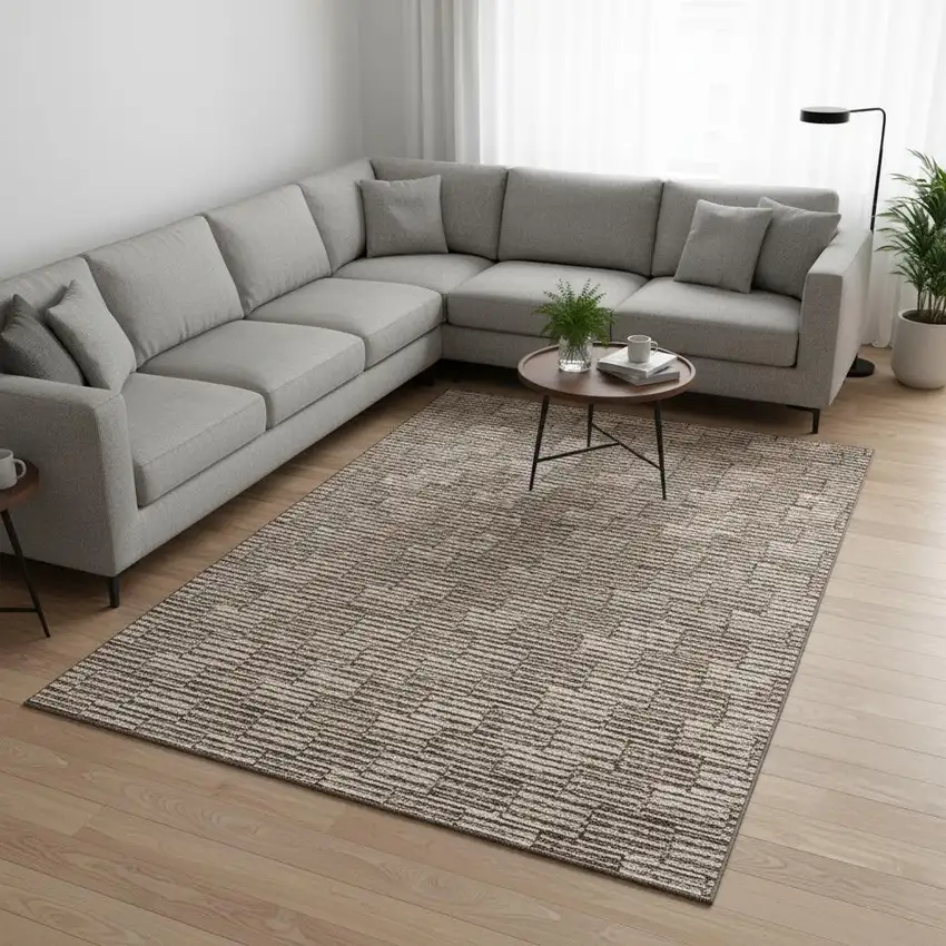 Brown And Beige Abstract Geometric Washable Area Rug With UV Protection Photo 2