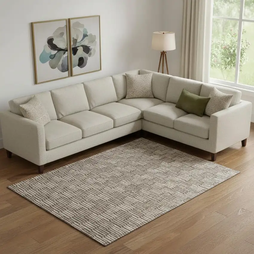 Brown And Beige Abstract Geometric Washable Area Rug With UV Protection Photo 1