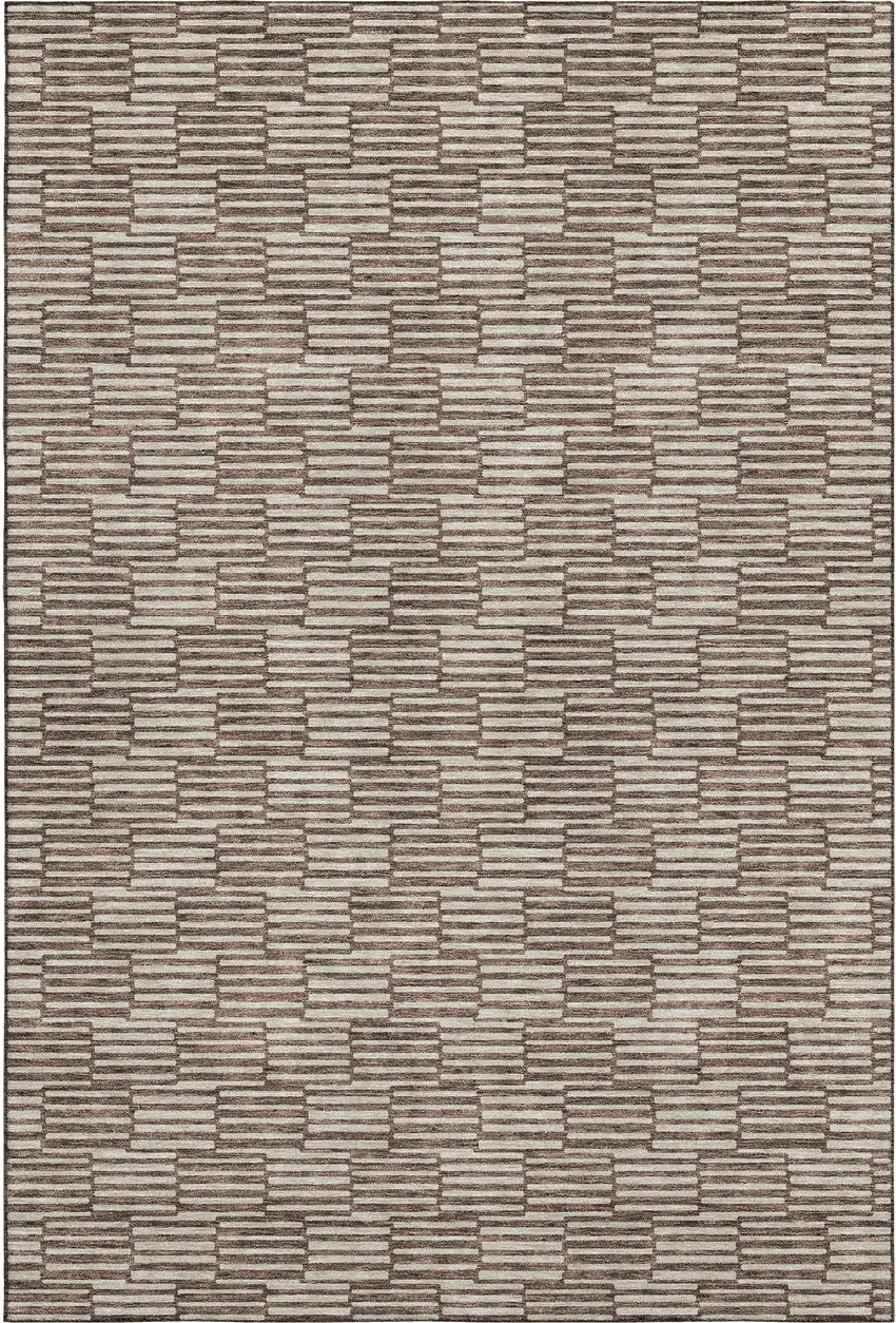 Brown And Beige Abstract Geometric Washable Area Rug With UV Protection Photo 1