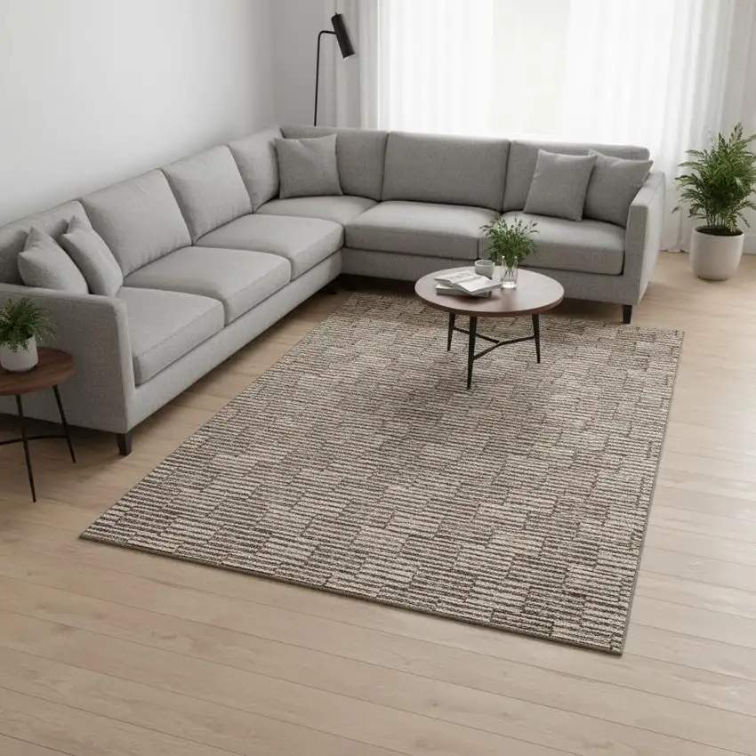 Brown And Beige Abstract Geometric Washable Area Rug With UV Protection Photo 2