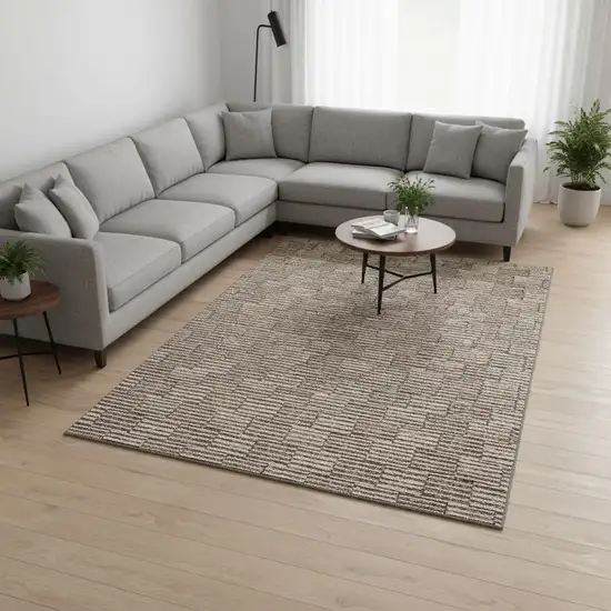 Brown And Beige Abstract Geometric Washable Area Rug With UV Protection Photo 2