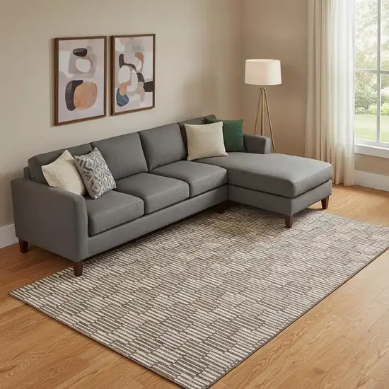 Brown And Beige Abstract Geometric Washable Area Rug With UV Protection Photo 1