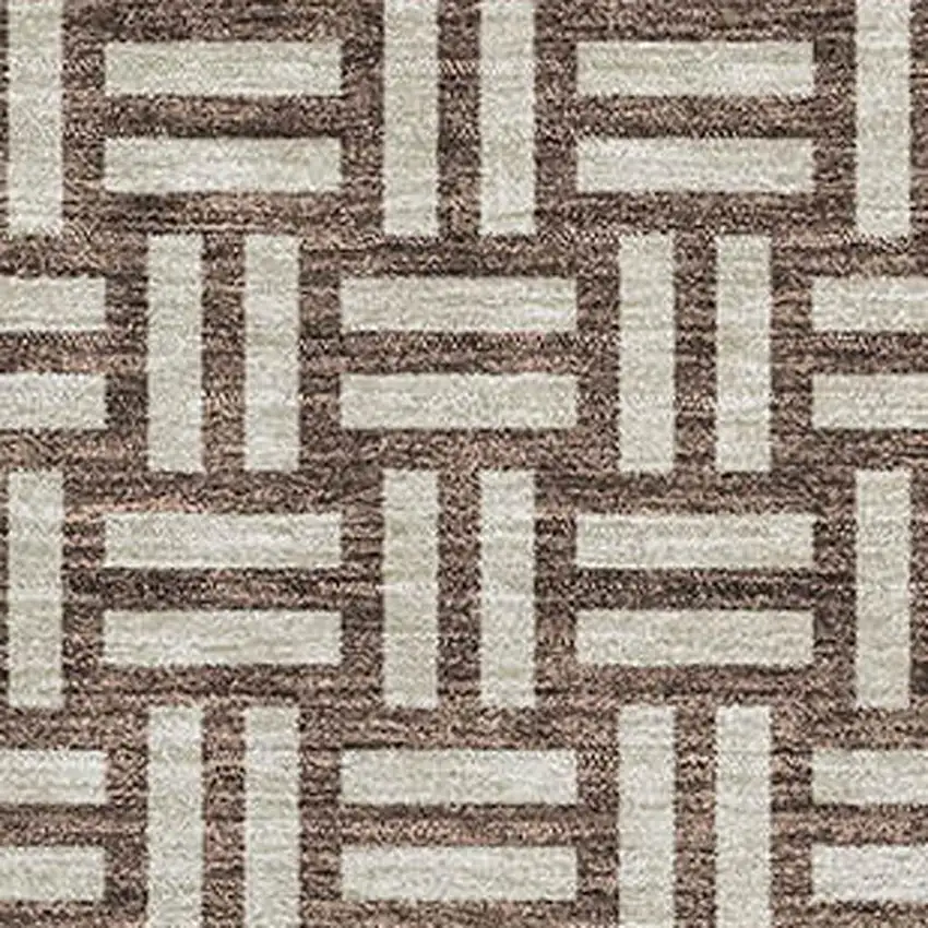 Brown And Beige Abstract Geometric Washable Area Rug With UV Protection Photo 2