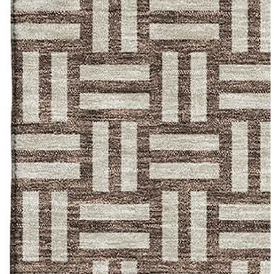 Brown And Beige Abstract Geometric Washable Area Rug With UV Protection Photo 2