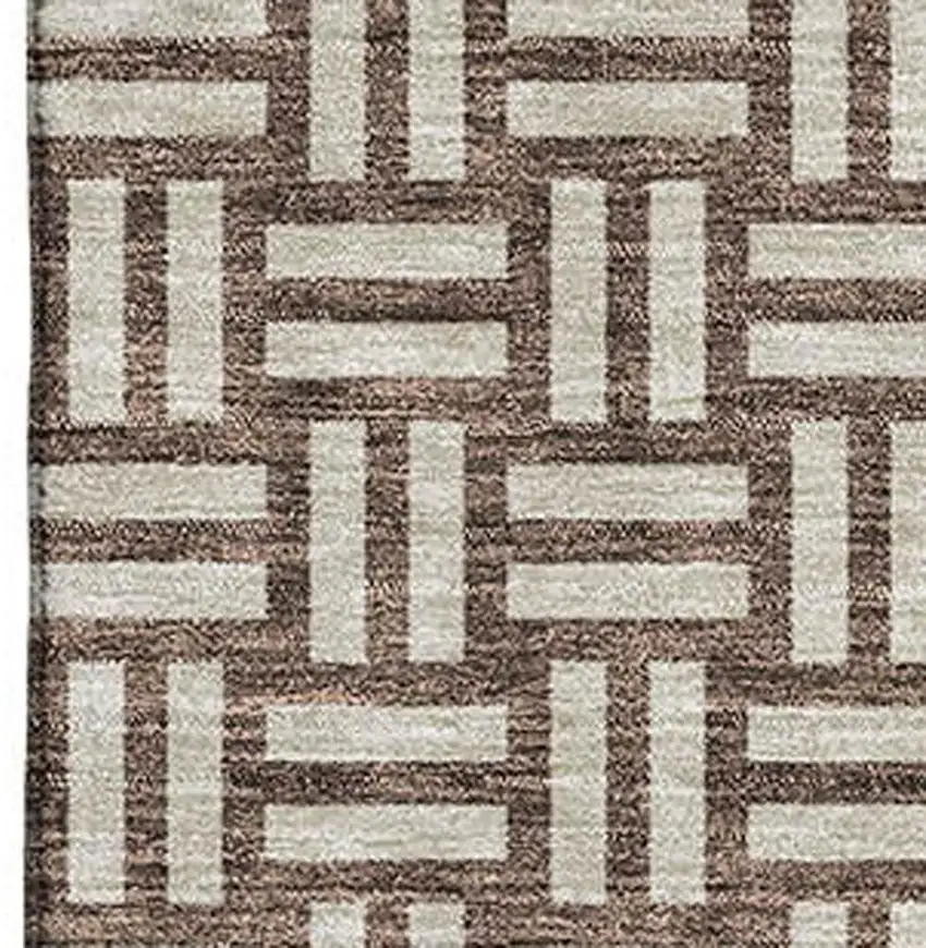 Brown And Beige Abstract Geometric Washable Area Rug With UV Protection Photo 2