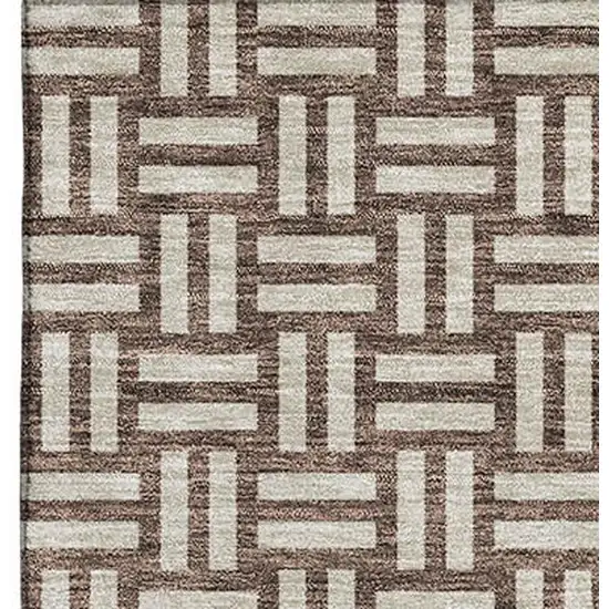 Brown And Beige Abstract Geometric Washable Area Rug With UV Protection Photo 3