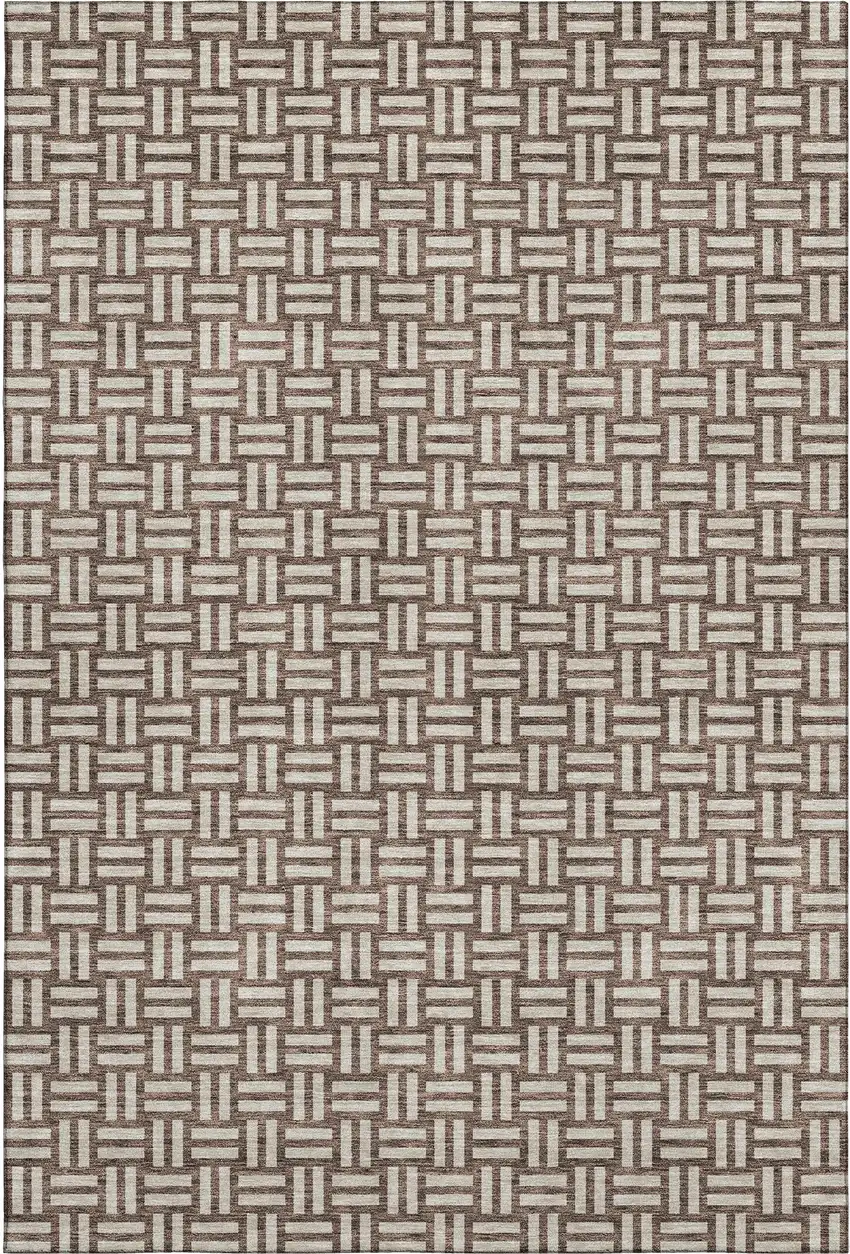 Brown And Beige Abstract Geometric Washable Area Rug With UV Protection Photo 1
