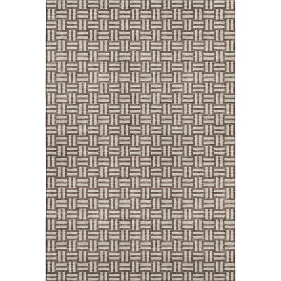 Brown And Beige Abstract Geometric Washable Area Rug With UV Protection Photo 1