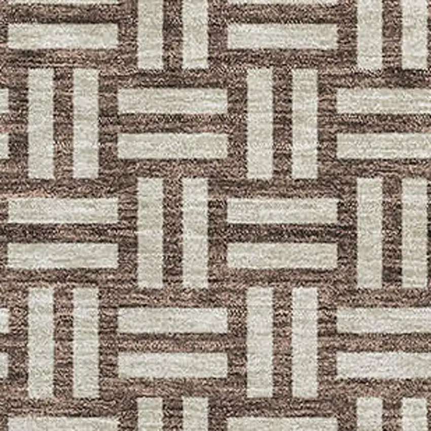Brown And Beige Abstract Geometric Washable Area Rug With UV Protection Photo 2