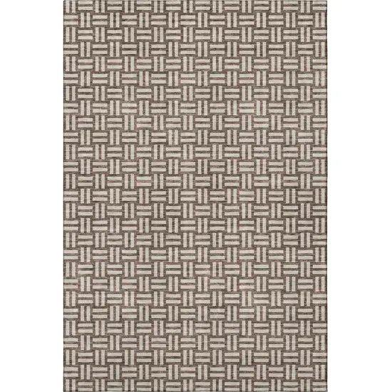 Brown And Beige Abstract Geometric Washable Area Rug With UV Protection Photo 3