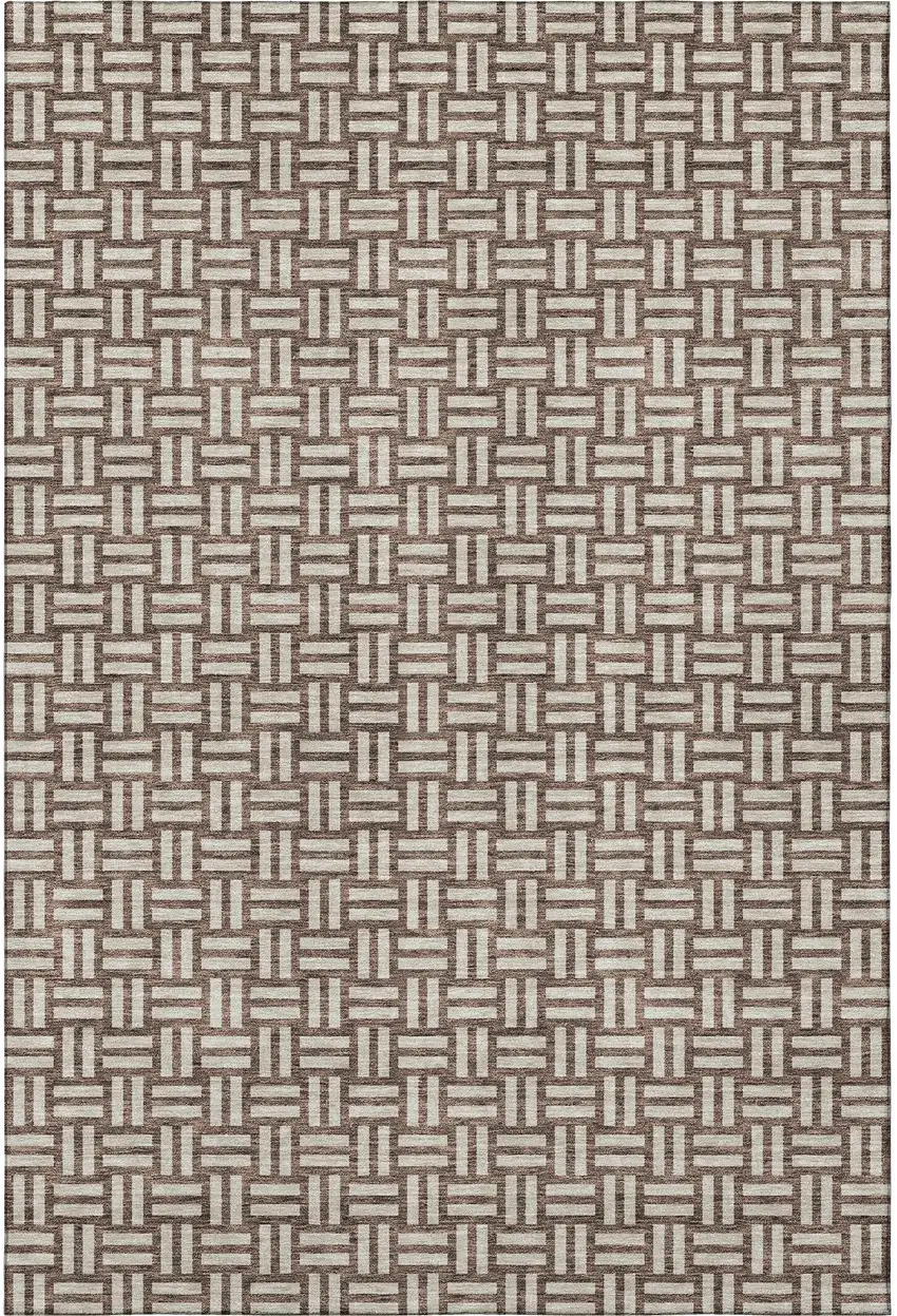 Brown And Beige Abstract Geometric Washable Area Rug With UV Protection Photo 3