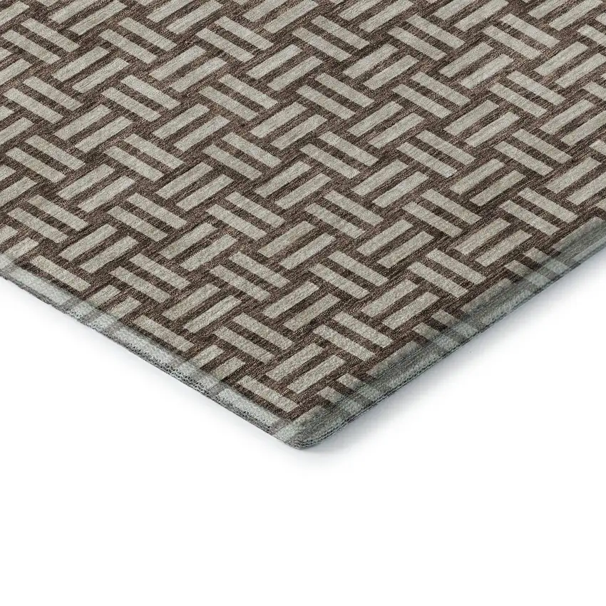 Brown And Beige Abstract Geometric Washable Area Rug With UV Protection Photo 7