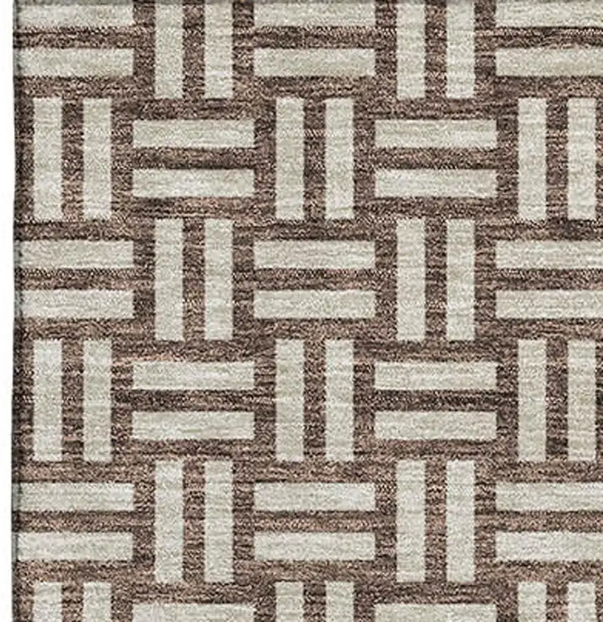 Brown And Beige Abstract Geometric Washable Area Rug With UV Protection Photo 2