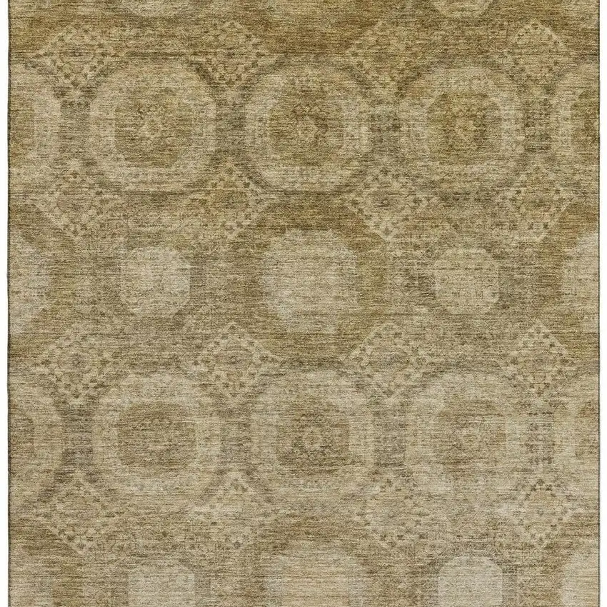 Brown And Beige Abstract Geometric Washable Area Rug With UV Protection Photo 4