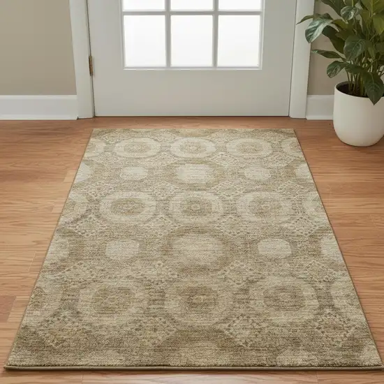 Brown And Beige Abstract Geometric Washable Area Rug With UV Protection Photo 2