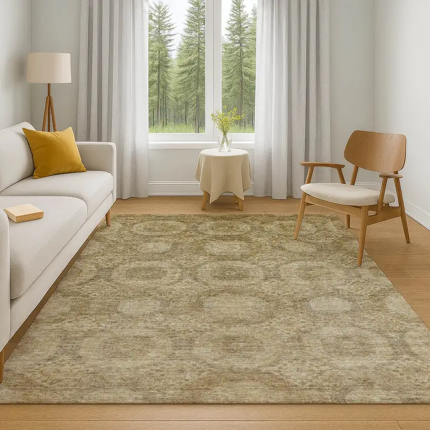 Brown And Beige Abstract Geometric Washable Area Rug With UV Protection Photo 5