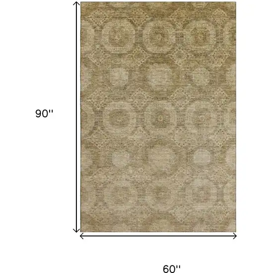 Brown And Beige Abstract Geometric Washable Area Rug With UV Protection Photo 8