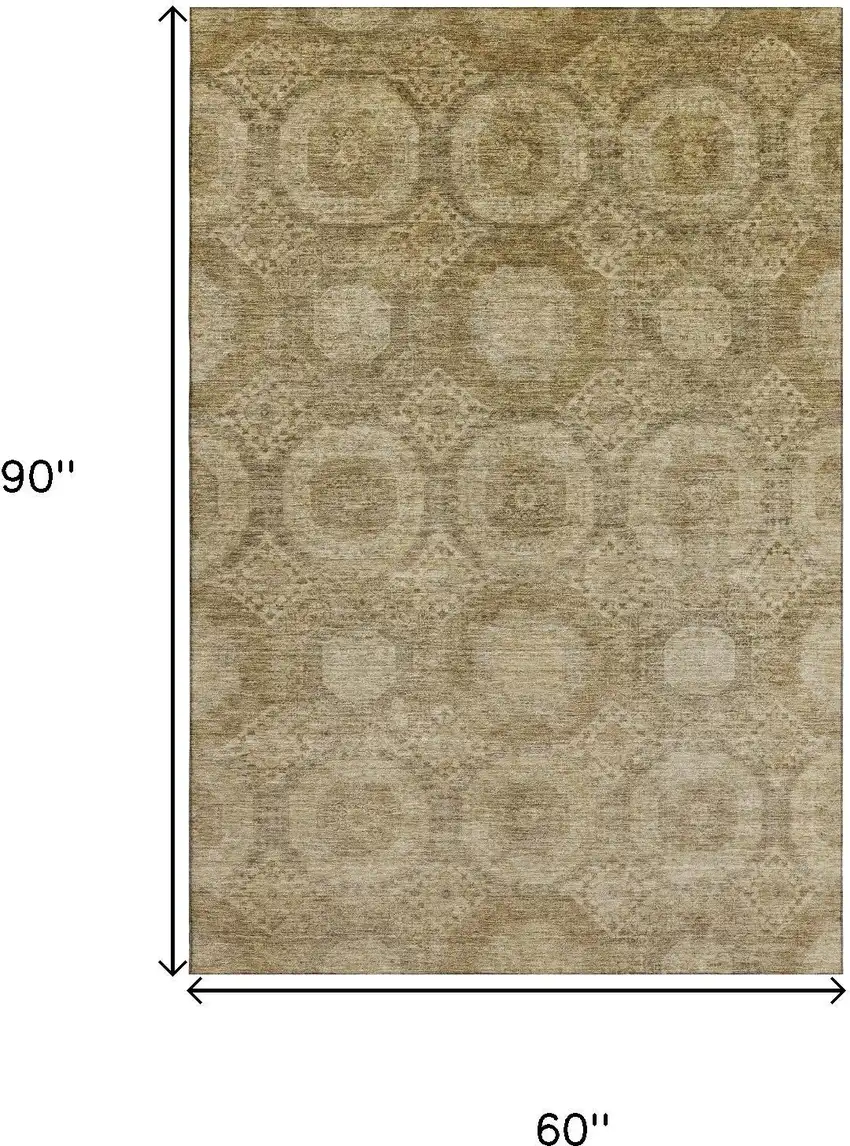 Brown And Beige Abstract Geometric Washable Area Rug With UV Protection Photo 8