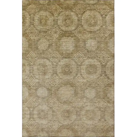 Brown And Beige Abstract Geometric Washable Area Rug With UV Protection Photo 3