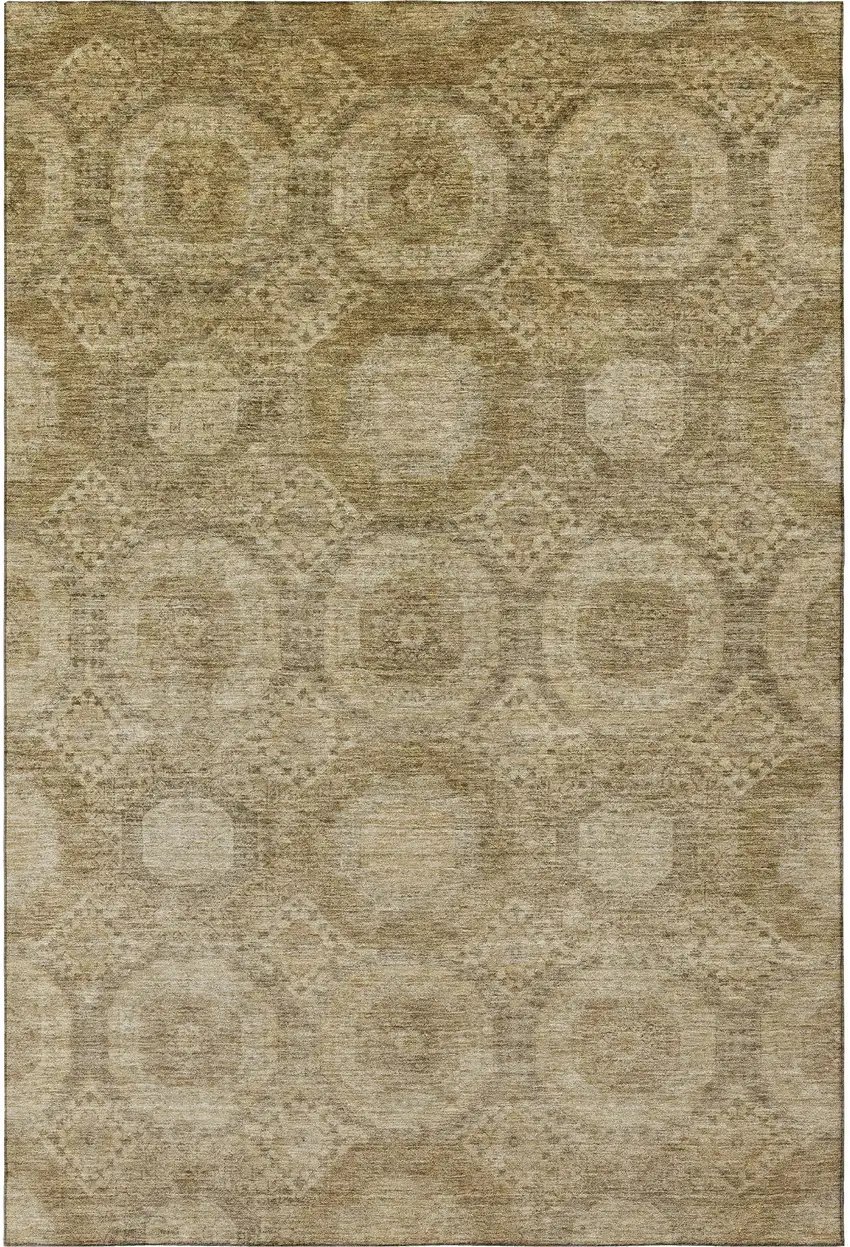 Brown And Beige Abstract Geometric Washable Area Rug With UV Protection Photo 3