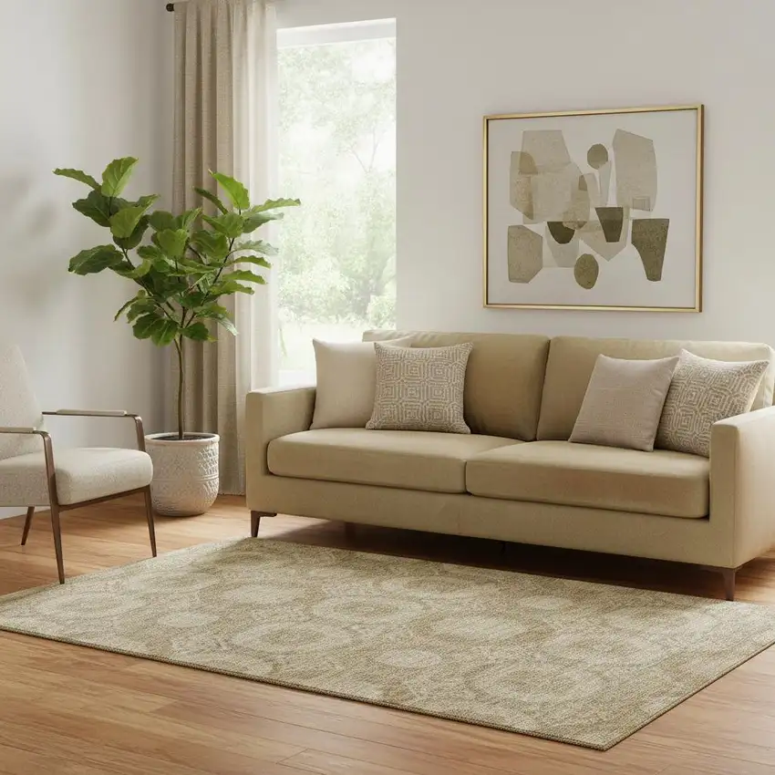 Brown And Beige Abstract Geometric Washable Area Rug With UV Protection Photo 2