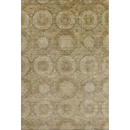 Brown And Beige Abstract Geometric Washable Area Rug With UV Protection Photo 1
