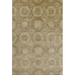 Photo of Brown And Beige Abstract Geometric Washable Area Rug With UV Protection