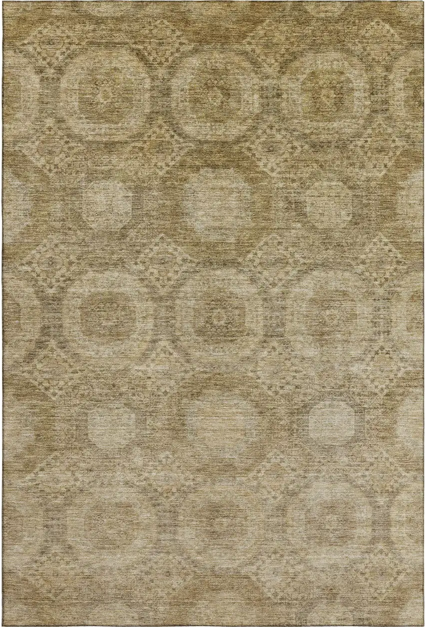 Brown And Beige Abstract Geometric Washable Area Rug With UV Protection Photo 1