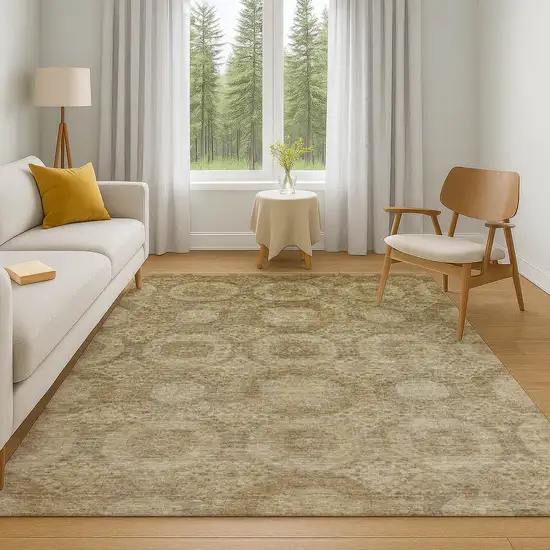 Brown And Beige Abstract Geometric Washable Area Rug With UV Protection Photo 6