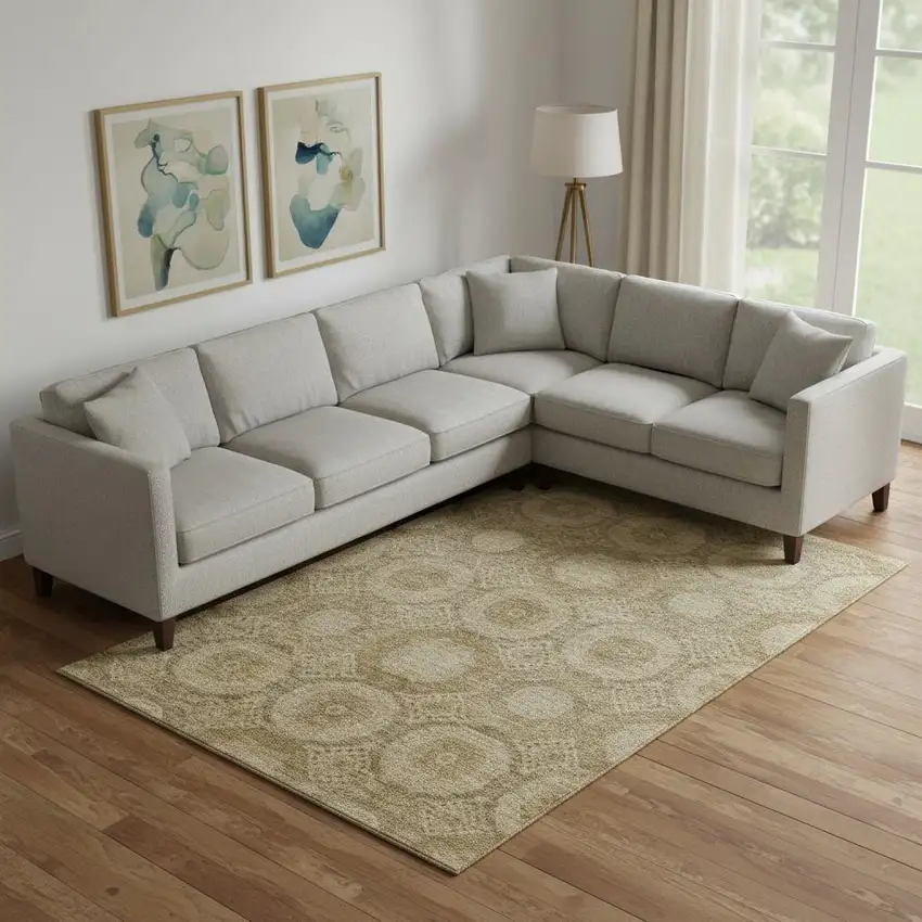 Brown And Beige Abstract Geometric Washable Area Rug With UV Protection Photo 2