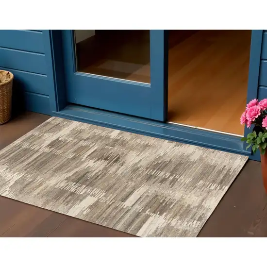 Brown And Beige Abstract Hand Tufted Square Rug Photo 1