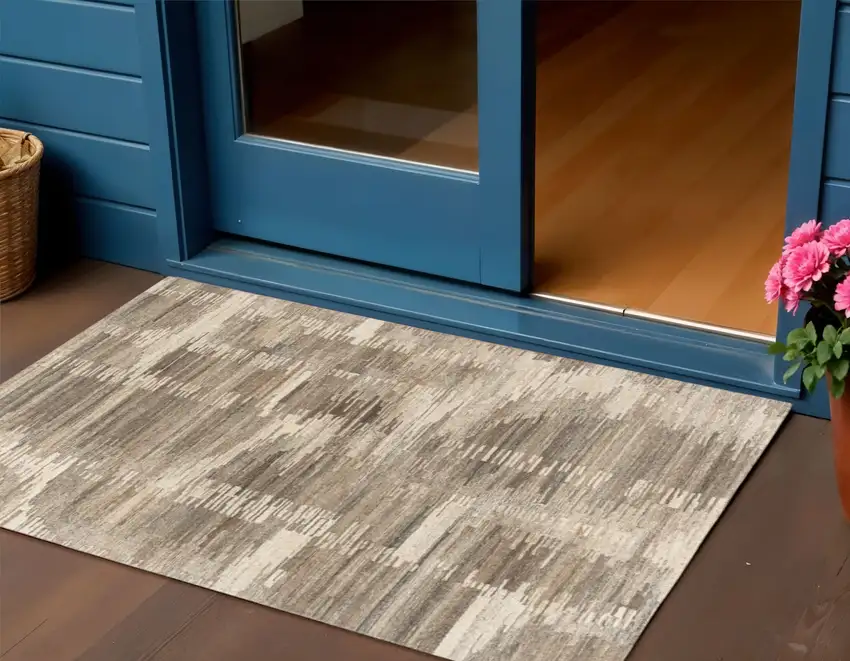 Brown And Beige Abstract Hand Tufted Square Rug Photo 1