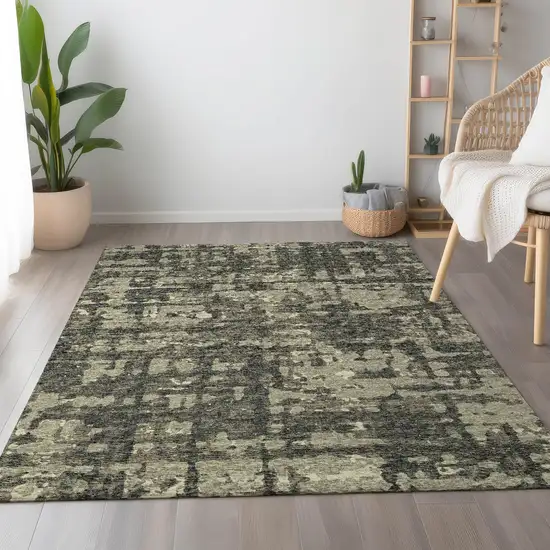 Brown And Beige Abstract Washable Area Rug With UV Protection Photo 5