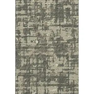 Photo of Brown And Beige Abstract Washable Area Rug With UV Protection