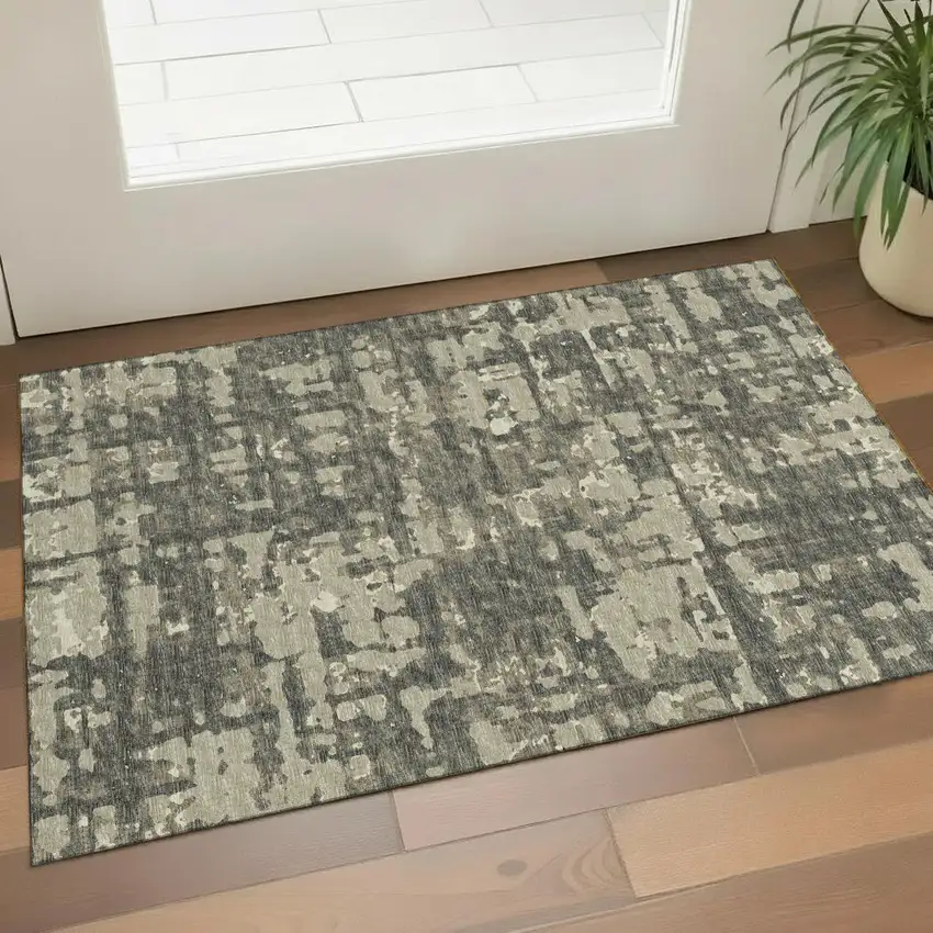 Brown And Beige Abstract Washable Area Rug With UV Protection Photo 1
