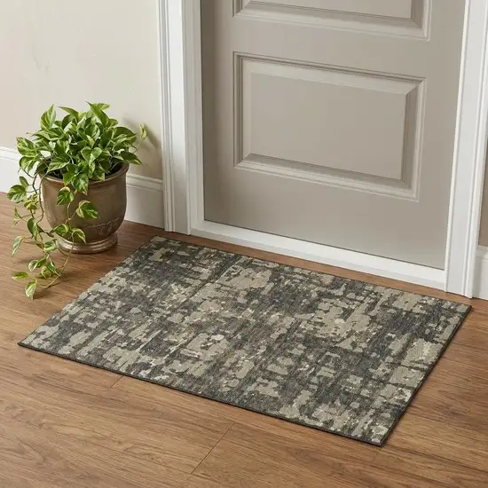 Brown And Beige Abstract Distressed Washable Area Rug With UV Protection Photo 1