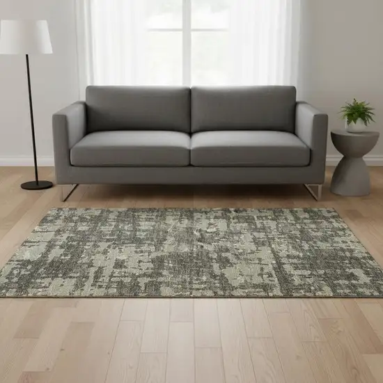 Brown And Beige Abstract Washable Area Rug With UV Protection Photo 1