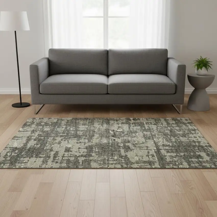 Brown And Beige Abstract Washable Area Rug With UV Protection Photo 1