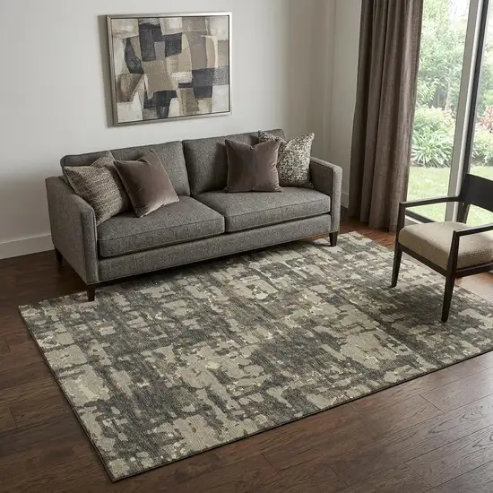Brown And Beige Abstract Distressed Washable Area Rug With UV Protection Photo 1