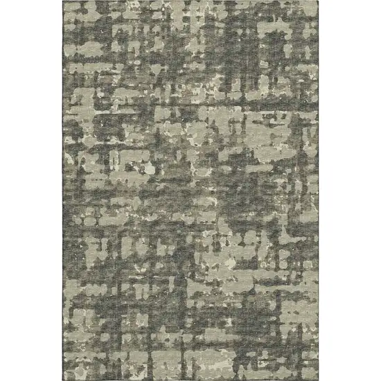 Brown And Beige Abstract Washable Area Rug With UV Protection Photo 2