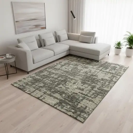 Brown And Beige Abstract Washable Area Rug With UV Protection Photo 1