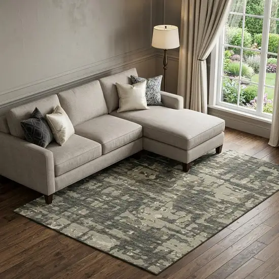Brown And Beige Abstract Distressed Washable Area Rug With UV Protection Photo 1