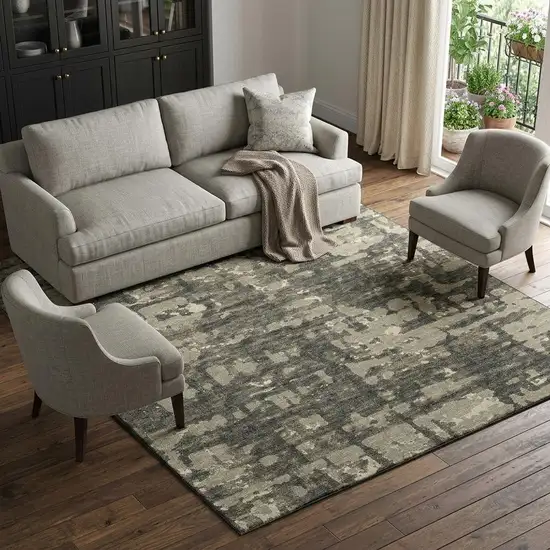 Brown And Beige Abstract Distressed Washable Area Rug With UV Protection Photo 1