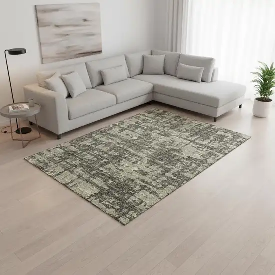 Brown And Beige Abstract Washable Area Rug With UV Protection Photo 1