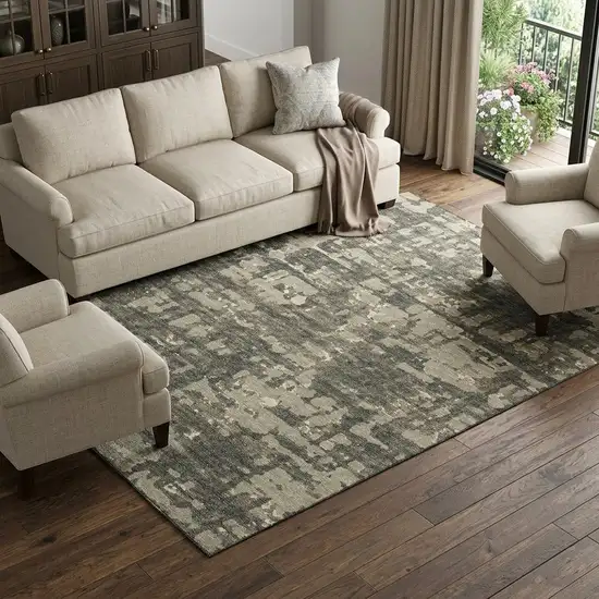 Brown And Beige Abstract Distressed Washable Area Rug With UV Protection Photo 1