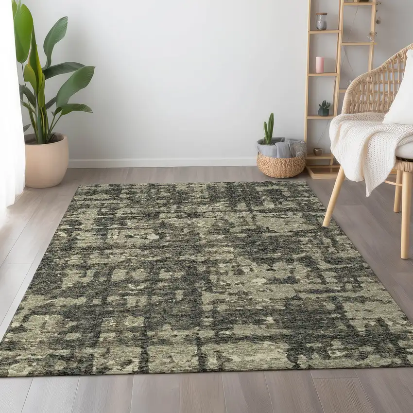Brown And Beige Abstract Washable Area Rug With UV Protection Photo 4