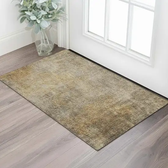Brown And Beige Abstract Washable Area Rug With UV Protection Photo 1
