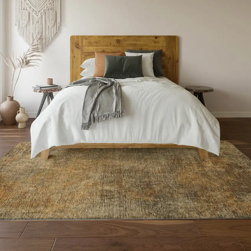 Brown And Beige Abstract Washable Area Rug With UV Protection Photo 6